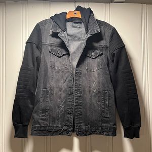 Primark Black Jean Jacket with Sweatshirt Hood Size Small